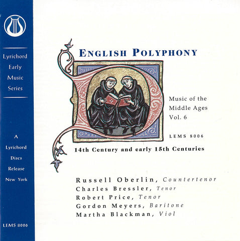 Music of the Middle Ages, Vol. 6: 14th and early 15th Century English Polyphony <font color="bf0606"><i>DOWNLOAD ONLY</i></font> LEMS-8006